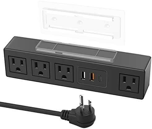 HHSOET Under Desk Power Strip with 3M Adhesive, Removable Under Desktop Mount Plug with Fast Charging USB C and USB A Ports, 4 Outlet Under Table Surge Protector 1200J, 6FT Extension Cord. (Black)|B0B4NHP3YG