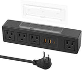 HHSOET Under Desk Power Strip with 3M Adhesive, Removable Under Desktop Mount Plug with Fast Charging USB C and USB A Ports, 4 Outlet Under Table Surge Protector 1200J, 6FT Extension Cord. (Black)|B0B4NHP3YG