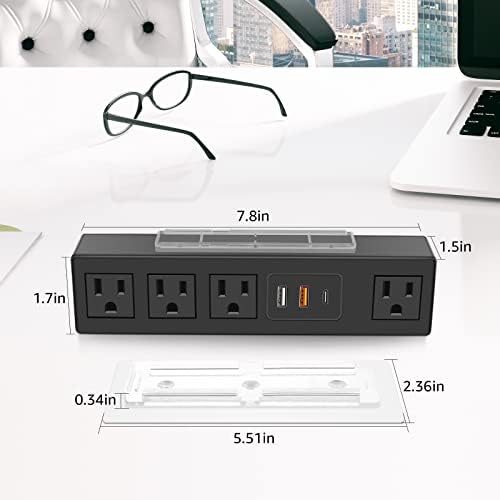 HHSOET Under Desk Power Strip with 3M Adhesive, Removable Under Desktop Mount Plug with Fast Charging USB C and USB A Ports, 4 Outlet Under Table Surge Protector 1200J, 6FT Extension Cord. (Black)|B0B4NHP3YG