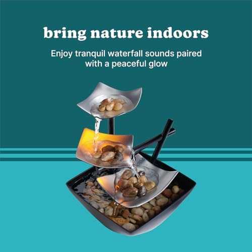 Homedics Tabletop Water Fountain, Home Décor Soothing Sound Machine - Automatic Pump, Deep Basin & Natural River Rocks. Indoor Zen Relaxation for Office, Living Room, or Bedroom, 8.25” Tall|B000QTUJXS