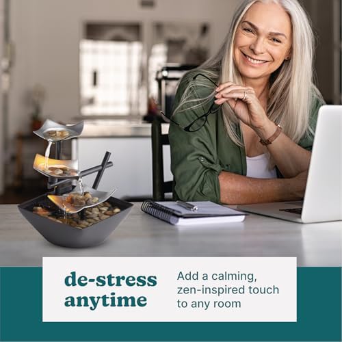 Homedics Tabletop Water Fountain, Home Décor Soothing Sound Machine - Automatic Pump, Deep Basin & Natural River Rocks. Indoor Zen Relaxation for Office, Living Room, or Bedroom, 8.25” Tall|B000QTUJXS