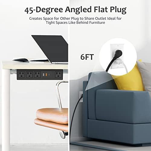 HHSOET Under Desk Power Strip with 3M Adhesive, Removable Under Desktop Mount Plug with Fast Charging USB C and USB A Ports, 4 Outlet Under Table Surge Protector 1200J, 6FT Extension Cord. (Black)|B0B4NHP3YG
