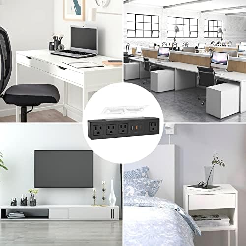 HHSOET Under Desk Power Strip with 3M Adhesive, Removable Under Desktop Mount Plug with Fast Charging USB C and USB A Ports, 4 Outlet Under Table Surge Protector 1200J, 6FT Extension Cord. (Black)|B0B4NHP3YG