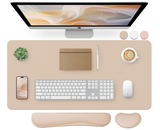 Bloss Leather Desk Pad and Keyboard Wrist Rest, Large Mouse Pad + Keyboard Pad+Mouse Wrist Support, Non-Slip Desk Mat Protector for Office, Home(31.5×15.7 Inches,Beige)