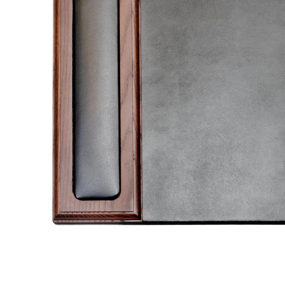 Walnut & Black Leather Desk Pad, 34 x 20