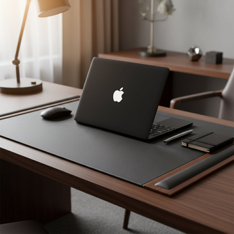 Walnut & Black Leather Desk Pad, 34 x 20