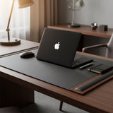 Walnut & Black Leather Desk Pad, 34 x 20