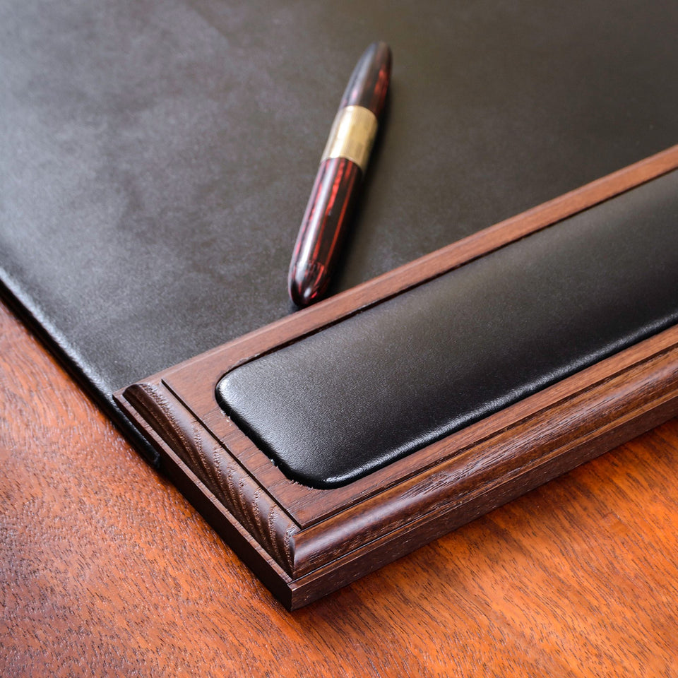 Walnut & Black Leather Desk Pad, 34 x 20