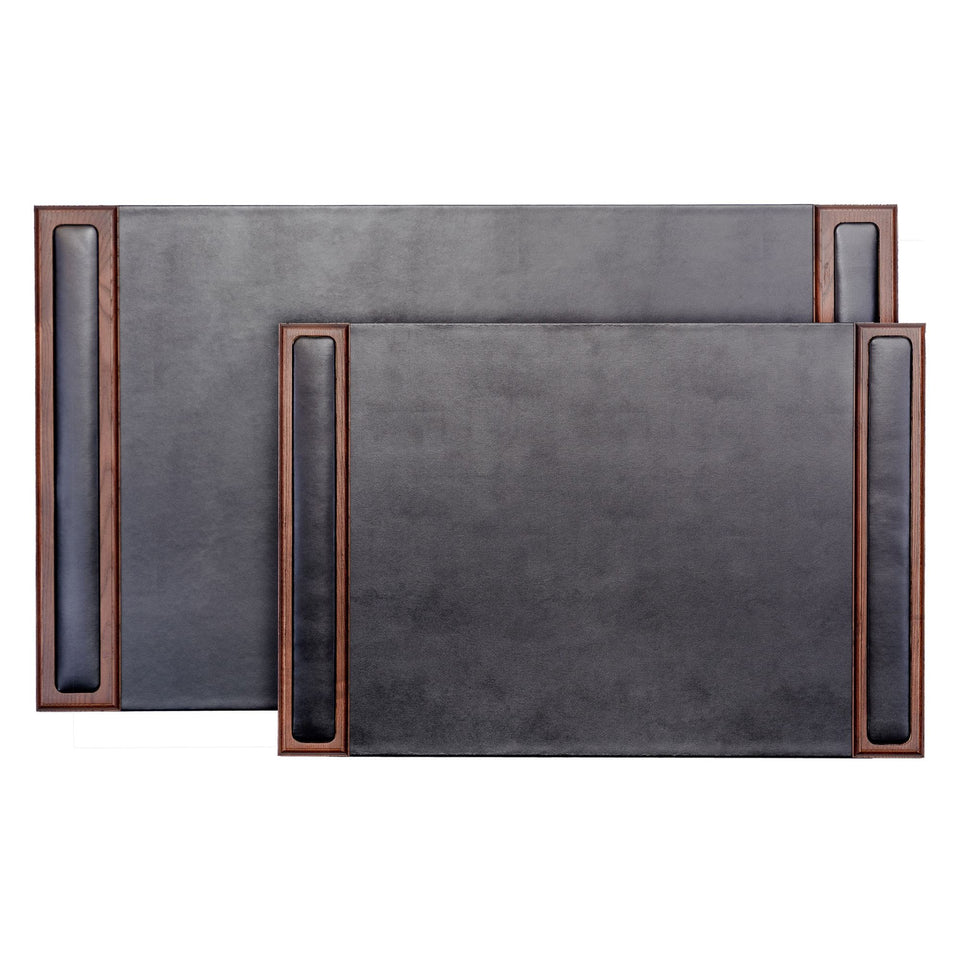 Walnut & Black Leather Desk Pad, 34 x 20