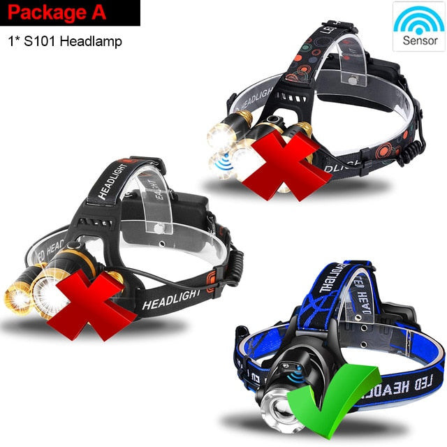 LED Headlight headlamp Body Motion Sensor Head Camping Torch Light Lamp With USB Super Bright Hard Hat Head Lamp best for camping hunting home use search & rescue tactical