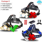 LED Headlight headlamp Body Motion Sensor Head Camping Torch Light Lamp With USB Super Bright Hard Hat Head Lamp best for camping hunting home use search & rescue tactical